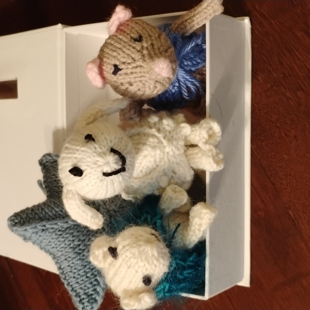Handcrafted Knitted Small  Toys - Cream, Blue, Tan